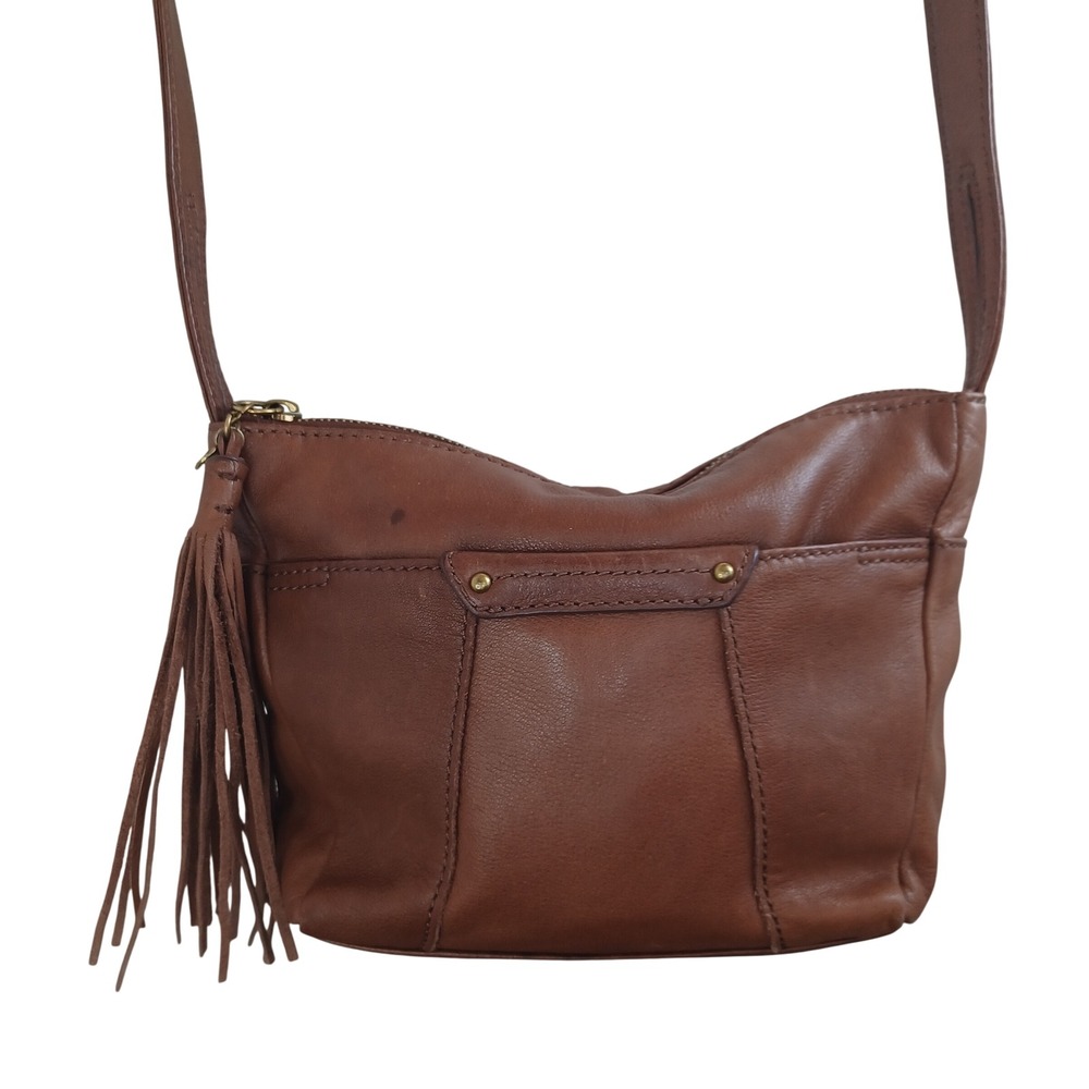 Hobo International Brown Leather Tassel Crossbody Bag Cognac Brass Hardware